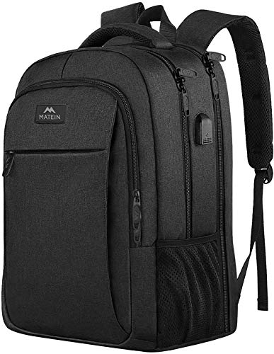 MATEIN Rucksack Herren, Groß Laptop Rucksack 17,3 Zoll Schulrucksack Laptoptasche mit USB Ladeanschluss Anti Diebstahl Business Arbeit Reisen Rucksack für Teenager Notebook College Tech Damen, Schwarz