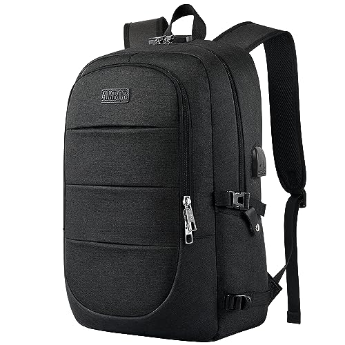 AMBOR Rucksack Herren, 17,3 Zoll Laptop Rucksack Schulrucksack mit USB-Ladeanschluss, Backpack Damen Anti-Diebstahl Rucksack Multifunktion Notebook Tasche Wasserdicht, Schwarz